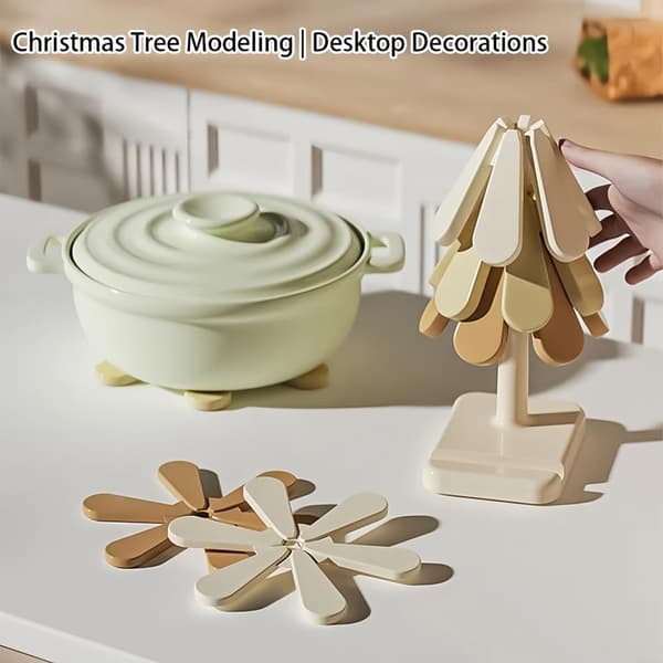 4-piece Christmas Tree Trivet Set - Heat-Resistant Foldable Pot Holder for Christmas Dinners & Kitchen Decor