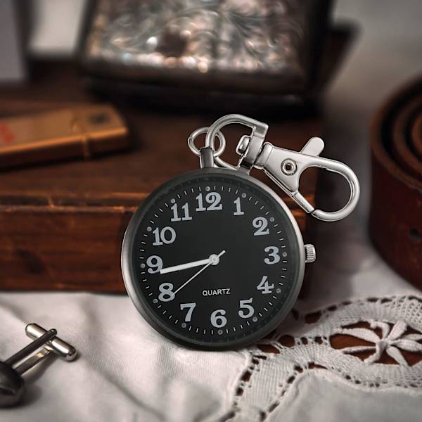 Minimalistisk Ultra Tynd Åben Ansigt Quartz Lommeur med Nøglespænde Unisex Bærbar Unisex Lommeur