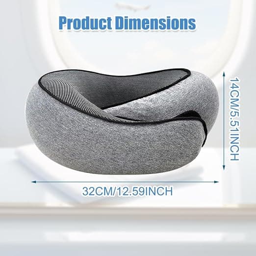 Memory Foam Neck Pillow for Airplanes - 360° Adjustable Neck Angle, Includes Eye Mask and Earplugs (Light Gray)