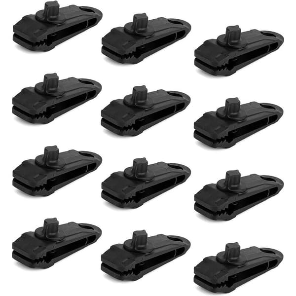 12-pack låsklämmor multifunktionssäkra presenningklämmor för camping och baldakinaktiviteter (svart)
