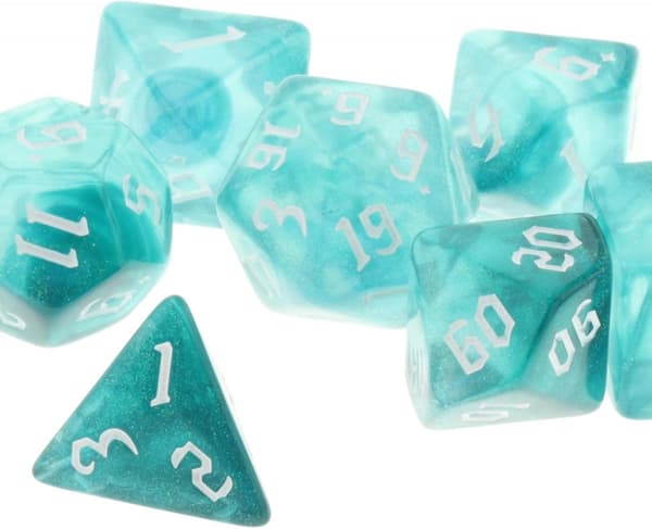 3x sæt med 7 polyedriske terninger kompatible med RPG - Inkluderer blå fløjlspose