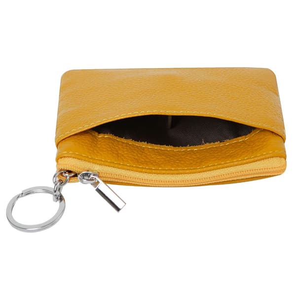 Women's Genuine Leather Wallet, Mini Keychain Purse, Green Yellow Yellow