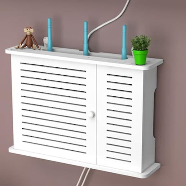 Trådløs Wifi Router Opbevaringsboks Trækasse Kabelholder Vægmonteret Kontakthylde -sin