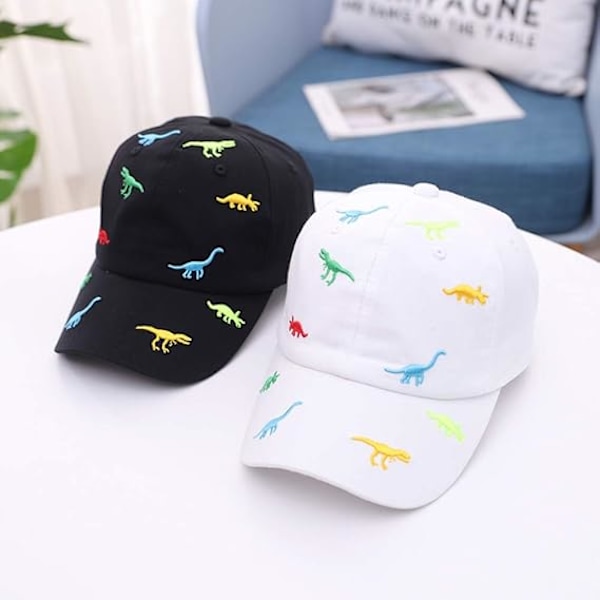 Baby Baseball Caps Bomuld Justerbare Sommer Solhatte til Småbørn Baby Drenge Piger Tegneserie Dinosaur Hatte White