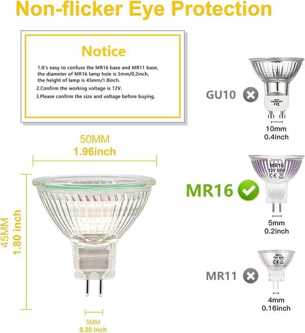 MR16 Halogenpærer, (12-pak) 12V 35W Halogenpærer Dæmpbart Glasdæksel til Loftslampe