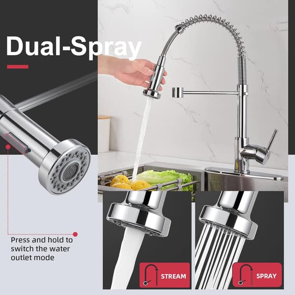 Kitchen Faucet, Kitchen Faucet with Spring and Pull-Out Shower, 2 Spray Modes High Swivel Spout Single Lever Mixer (Chrome)
