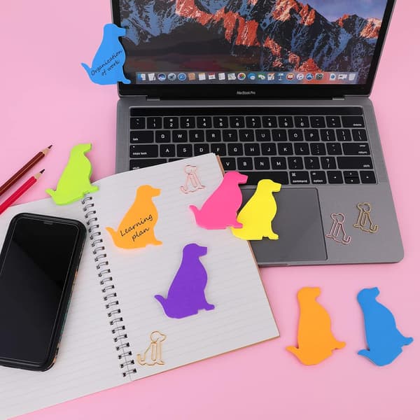 Cute Dog Sticky Notes with Paper Clips, Cartoon Animal Self-Stick Note Index Tabs 7 Pack 210 Sheets