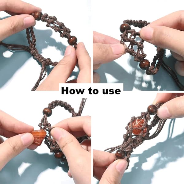 4 STK Makrame Steinbur Armbånd, Justerbar Nettholder DIY Edelstener | Håndvevd Tau Design, Solid Pose Krystaller, Egnet