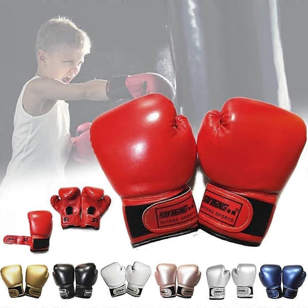 3-10 år Barn Boxhandskar för Barn Ungdom Stansväska Kickboxning Muay Thai Vantar MMA Träning Sparringhandskar vit white