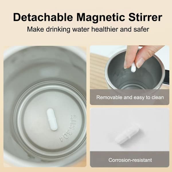 White Magnetic Self-Stirring Coffee Mug, Refillable with Sliding Lid, Automatic Magnetic Mixing Mug, Electric Magnetic Mixing