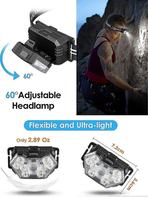 Vanntett 12000 Lumen Hodelykt Oppladbar Hodelykt Lyslampe 9led Lys
