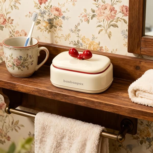 1-pack Soap Dish, Ivory White with Strap, Hydrophilic Soap Dish, Soap Storage with Drain, (with Lid)