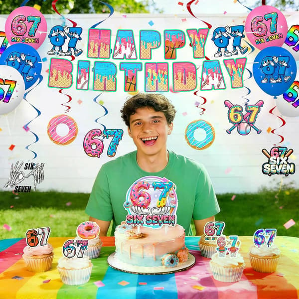 6th 7th Birthday Emoji Theme Party Decorations Kit - Banner, Cake/Cupcake Toppers, Balloons, Tablecloth & Backdrop