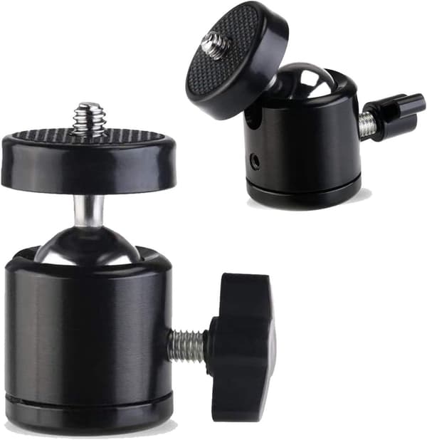2-pakning 1/4\" mini svingbart kulehode stativfeste – 360° baseadapter for DSLR, kamera, lampe