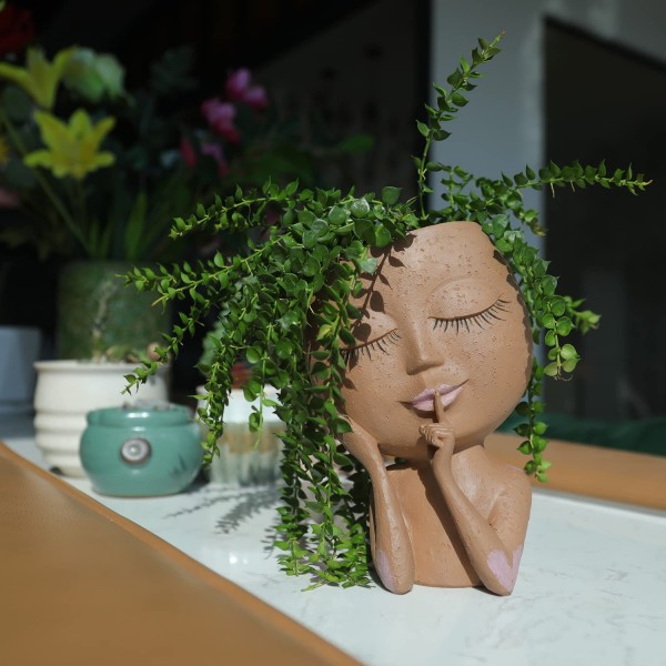 Lady Face Planter, Head Planters, Girl Heads -kukkaruukku, Cute Faces Plant Pot, Naispatsaskukkaruukut, Art Resin-mehiruukut viemärillä