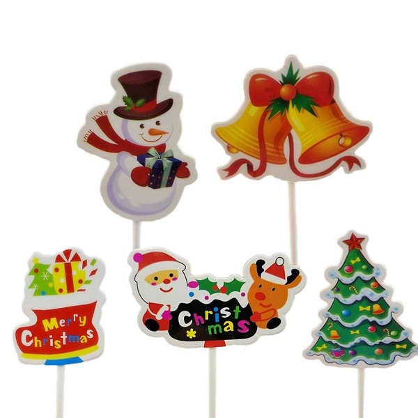 5 stk Julekake Cupcake Topper Matvarer Frukt Plukker Julenissen Juletre Slede Pinner Kakedekorasjon Festartikler