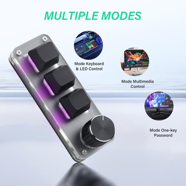 Mini Programmable Mechanical Keyboard with Three Buttons and a Rotary Macro Shortcut Knob | Multi-device PC for Gaming and Office Use