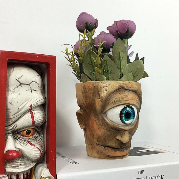 Harts Resinvas med Ett Öga Realistisk Blomkruka Fruktansvärd Västerländsk Mytologisk Figur Bordsskåp Fruktansvärd Rum De