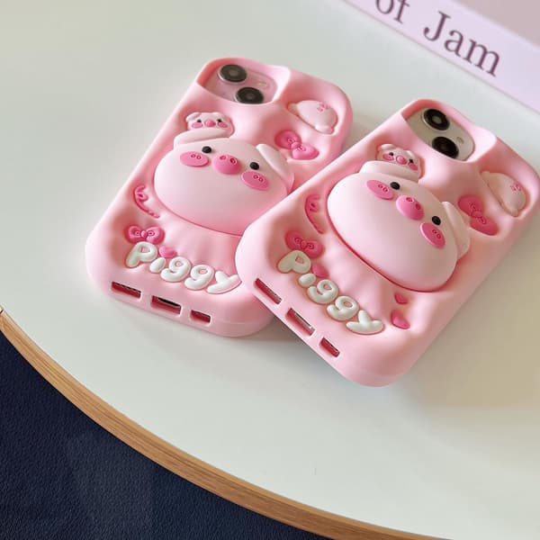 1 pc iPhone Case (Multiple Models) - Cute 3D Silicone Protective Case with a Fun Pig-Shaped Stand, Soft Drop-Resistant Material iphone16 iphone16 iphone16