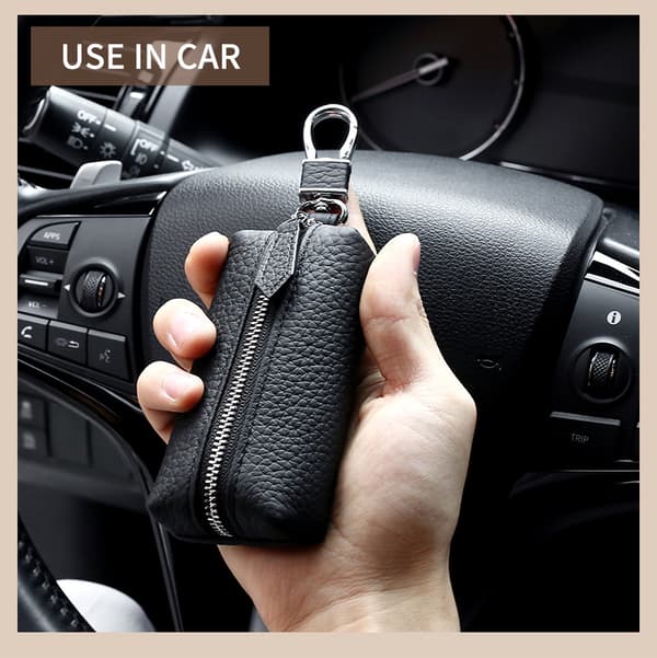 Keychain Keyring Leather Keyring Car Key Wallet (Black)
