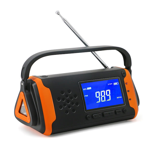 Nödväderradio med vev 4000mAh - Bärbar, Solcellsdriven, Handvev, AM/FM/NOAA Väderlarmradio, Aux Musikspelare, USB C