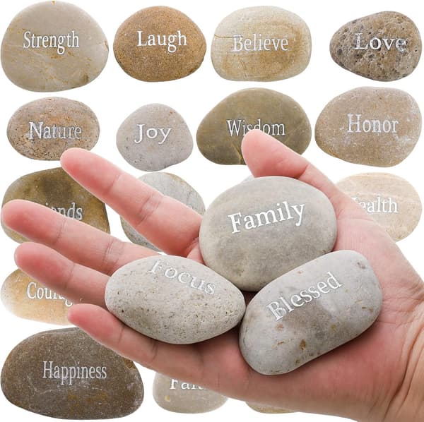 20-pack graverade inspirationsstenar med ord, 2-3 tum motiverande bönstenar