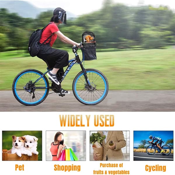 Pet Bicycle Basket for Handlebars, Breathable Mesh, Removable Reflective Strips, Night Safety, Black