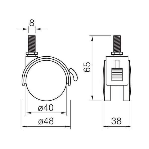 4x 40mm møbelhjul med bremse, sort nylon, M8x15 skruemontering, 40kg bæreevne/hjul