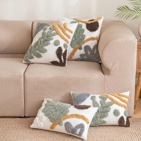 Bohemian decorative throw pillows with leaf pattern, plush and cotton material, comfortable and decorative