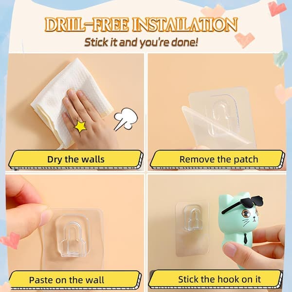 Self-adhesive Cat Hooks - 2-pack Cute Key Holders for Hats, Towels, and Bags - Wall Decor