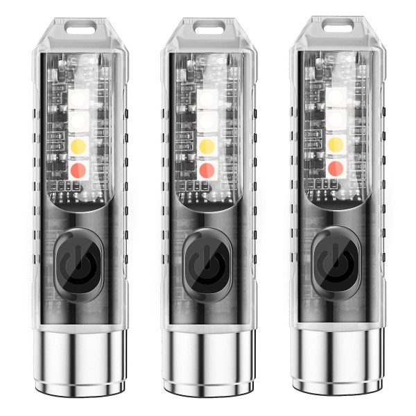 3x Super Bright Outdoor Mini Nyckelring Uppladdningsbar LED Ficklampa, Liten Ficklampa, Sos Torch, Starkt ljus