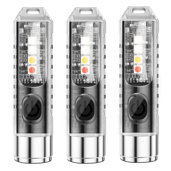 3x Super Lys Mini Nøglering Genopladelig Led Lommelygte, Lille Lommelygte, Sos Lommelygte, Stærkt Lys