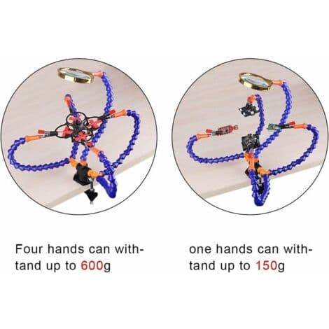 Multifunctional Third Hand Support for Electronics and Soldering Work (5 cm Clamp, Flexible Arms with 3X Magnifying Glass)