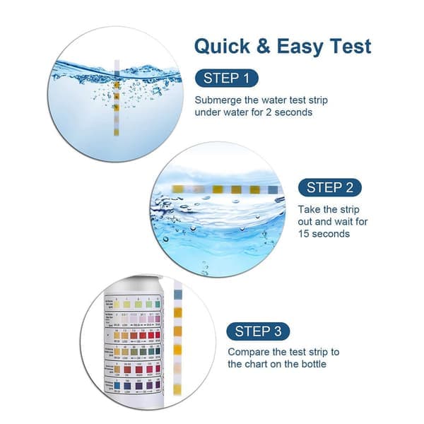 6-i-1 teststrimler til pool og spa, vandtester 50-pak - pH, klor, alkalinitet, cyanursyre, hårdhed