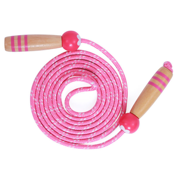 Pink bomuldshoppereb til børn, Justerbart sjippetov med træhåndtag, til sjov aktivitet, motion
