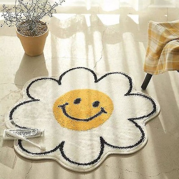 Living Room Flower Rug Nordic Smiley Flower Carpet Bedroom Bedside Area Rugs Plush Floor Mat Home