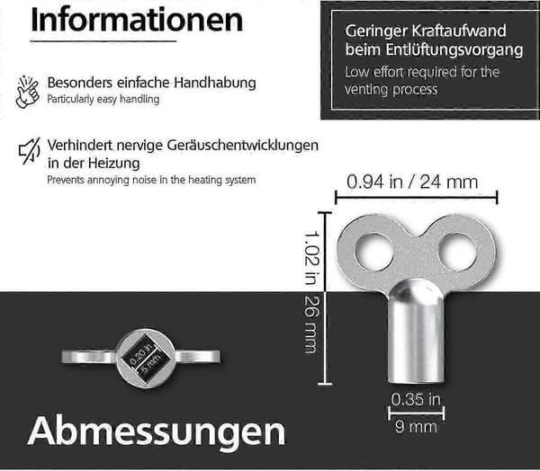 Set med 5 elementnycklar - Slitstarka elementnycklar i aluminium - Elementnycklar för många element - Praktisk elementnyckel för värmare [DB]