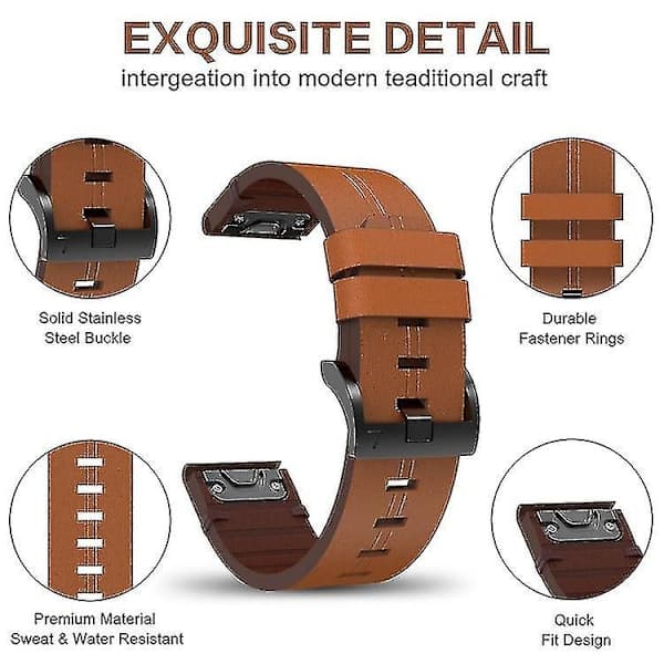 22 mm læderrem med stålspænde til Garmin Epix Gen 2 sort