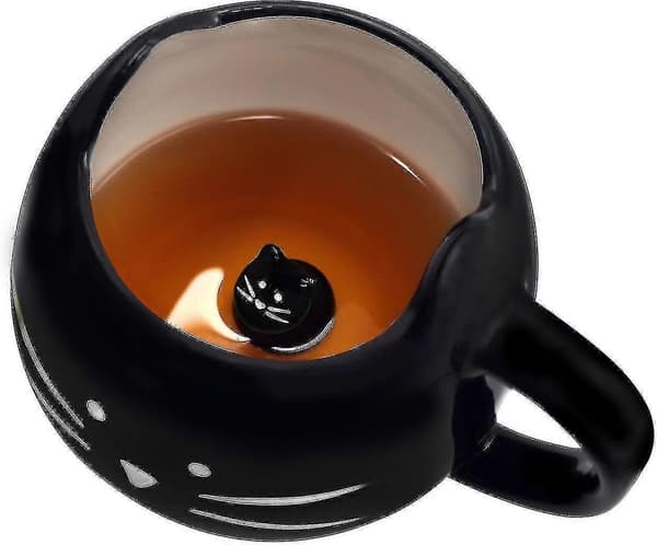 Sød Keramisk Kattekaffekop 35 cl Katteelsker Killing Te Krus Gaver Til Kvinder Piger SortAA