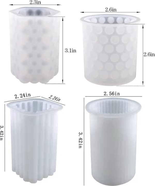 Candle Molds Set of 4 - Silicone - White - Cylindrical & Cubic - For Candle & Plaster Making - Craft Tools