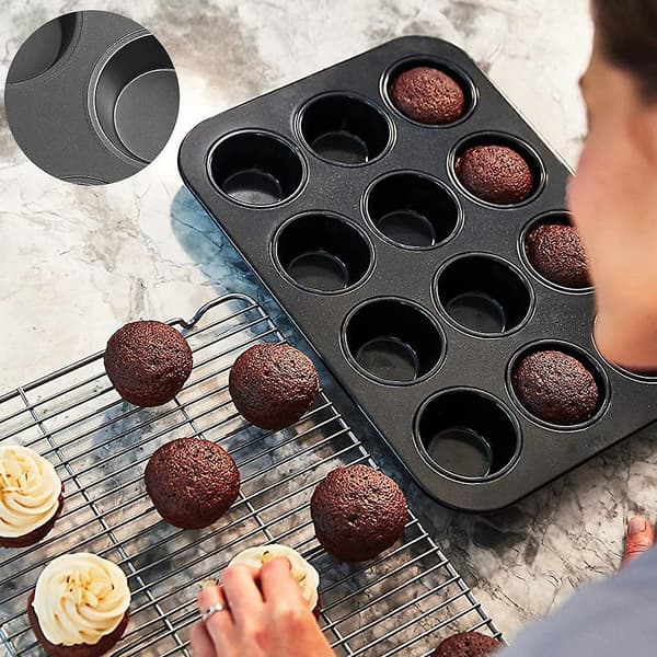 Non-stick bageform 12 huller med kulstofstål bageform rund bageform teflonbelægning bageplade ovnredskab bagning-FA-