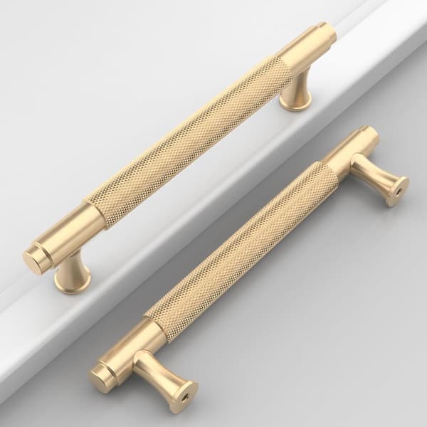 2 Cabinet Handles - Hole Spacing 5\"/128mm - Serrated Kitchen Drawer Pulls - Gold - 162*14.5*32 mm