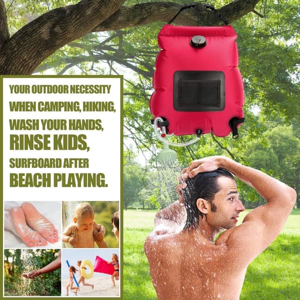 20L Solardusjpose, Campingdusjpose Solvarmet Vannpose Bærbar Campingdusjpose Klatring Utendørsdusj med Slange og Dusjhode rød red