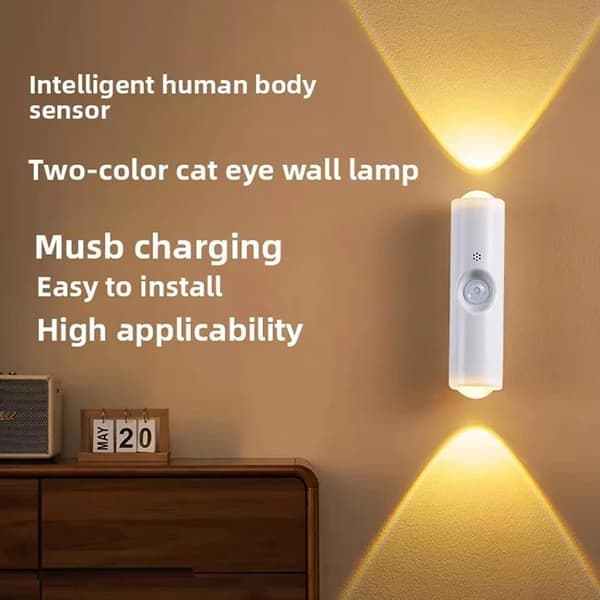 Motion Sensor Night Light with Magnetic Mount LED Wall Lamp USB Rechargeable for Stairs Bedroom & Hallway Security