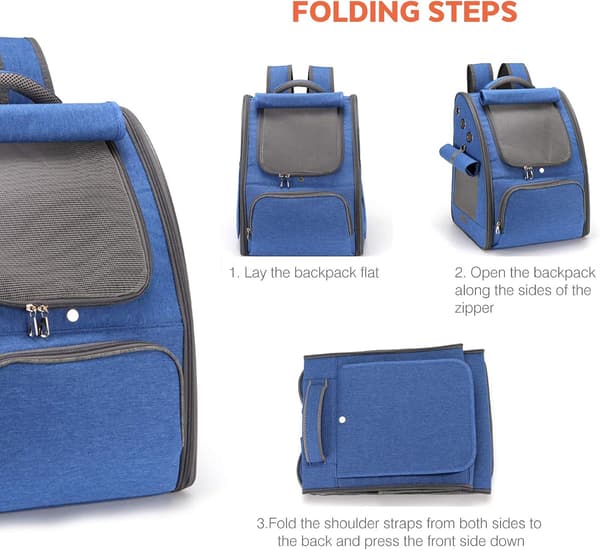 Puppy Cat Cage Bag, Small Dog Backpack, Foldable Breathable Pet Backpack, Dog Cat Bag Blue