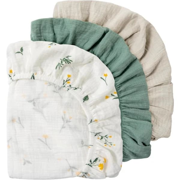 Set med 3 formsydda lakan, madrasskydd, för lekhage, 100% bomullsmuslin, mjuk, för barnvagn, babyshowerpresent
