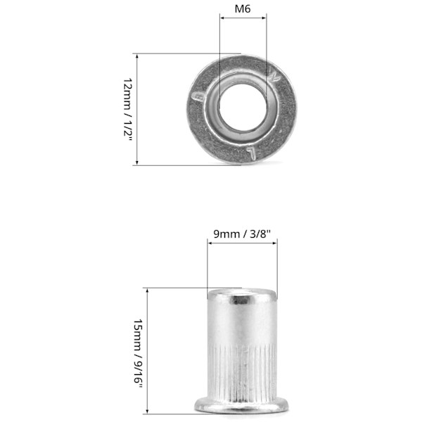 50 stk. M6 Nitmutter, Flatt Hode Mutter, Aluminiumlegering, for Møbelmontering, Håndverksdekorasjoner