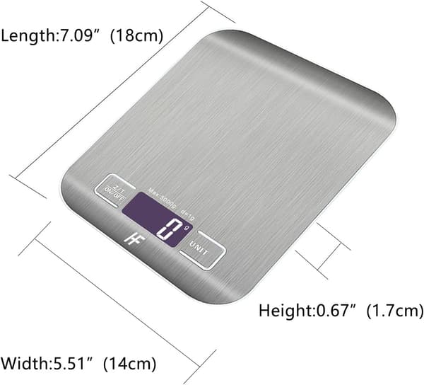 5 kg/1 g Digital Køkkenvægt - Platform i rustfrit stål, baggrundsbelyst LCD-display til hjem og kontor