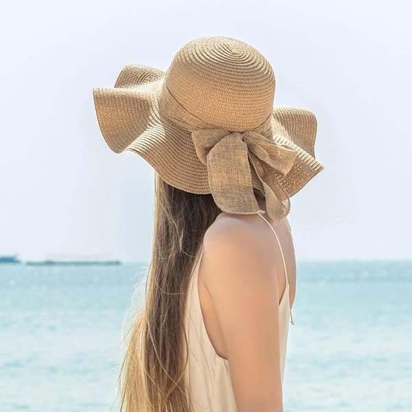 Dame Floppy Solhatt med Bred Brem, Sammenleggbar Rull-Opp Stråstrandhatt for Reise Rosa Medium Pink Medium