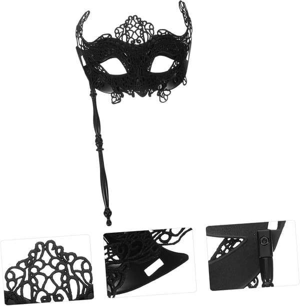 Yellow Dragon Pattern Half Face with Stick Handheld Cosplay Costume Prop
